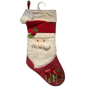 Bella Luxe 21” Christmas Stocking with 3D Santa Face and Faux Fur Beard